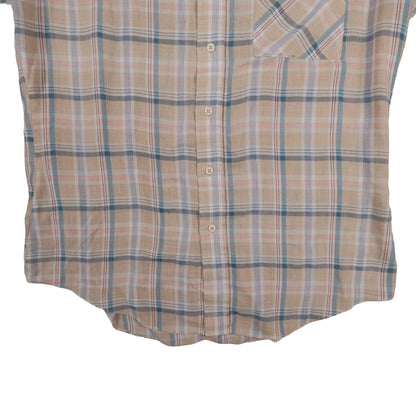 Vintage 70’s Levi’s Short Sleeve Button Up Tan Plaid Men’s Large Made in Korea Flap Pocket