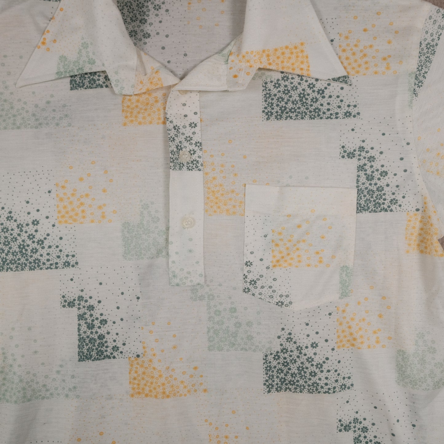 Vintage 70’s Puritan Polo Shirt Men’s Large Poly Knit Floral Pattern Retro Summer