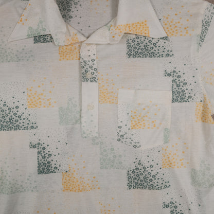 Vintage 70’s Puritan Polo Shirt Men’s Large Poly Knit Floral Pattern Retro Summer