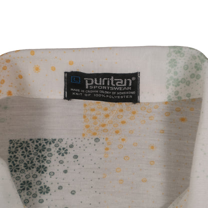 Vintage 70’s Puritan Polo Shirt Men’s Large Poly Knit Floral Pattern Retro Summer