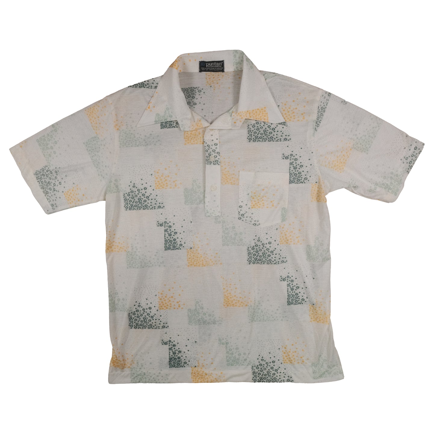 Vintage 70’s Puritan Polo Shirt Men’s Large Poly Knit Floral Pattern Retro Summer