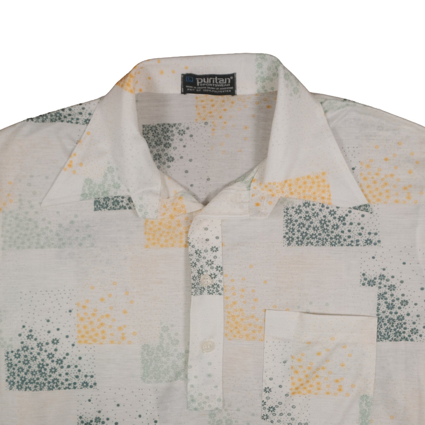 Vintage 70’s Puritan Polo Shirt Men’s Large Poly Knit Floral Pattern Retro Summer