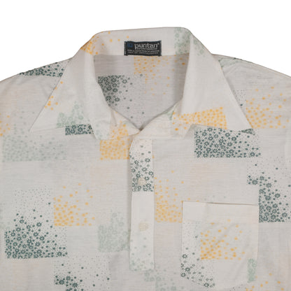 Vintage 70’s Puritan Polo Shirt Men’s Large Poly Knit Floral Pattern Retro Summer
