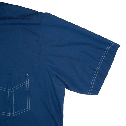 Vintage 70’s JC Penney Towncraft SS Button Up Men’s Large Blue Contrast Stitch Dagger Collar Retro