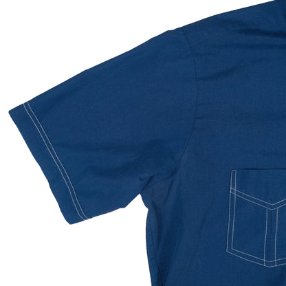 Vintage 70’s JC Penney Towncraft SS Button Up Men’s Large Blue Contrast Stitch Dagger Collar Retro