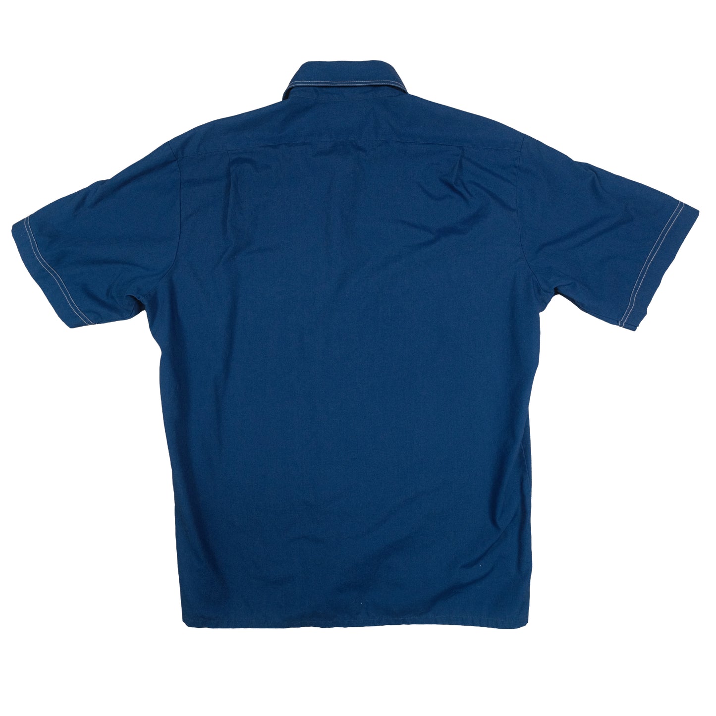 Vintage 70’s JC Penney Towncraft SS Button Up Men’s Large Blue Contrast Stitch Dagger Collar Retro