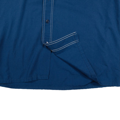 Vintage 70’s JC Penney Towncraft SS Button Up Men’s Large Blue Contrast Stitch Dagger Collar Retro