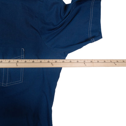 Vintage 70’s JC Penney Towncraft SS Button Up Men’s Large Blue Contrast Stitch Dagger Collar Retro