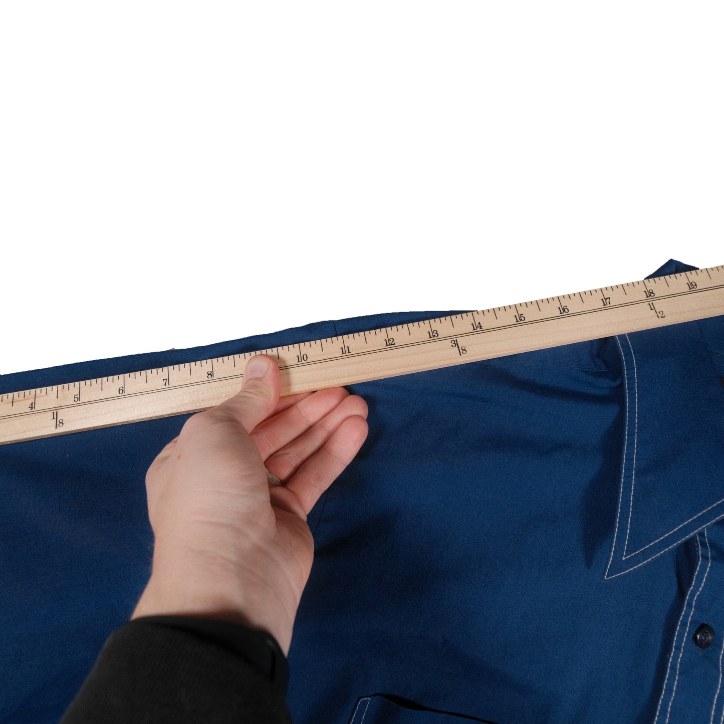 Vintage 70’s JC Penney Towncraft SS Button Up Men’s Large Blue Contrast Stitch Dagger Collar Retro