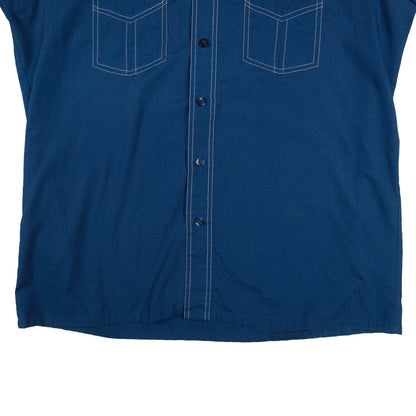 Vintage 70’s JC Penney Towncraft SS Button Up Men’s Large Blue Contrast Stitch Dagger Collar Retro