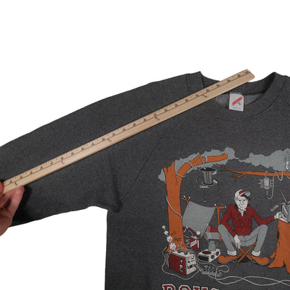 Vintage 80’s Jerzees Roughin’ It Camping Joke Raglan Sweatshirt Adult L USA Made Gray