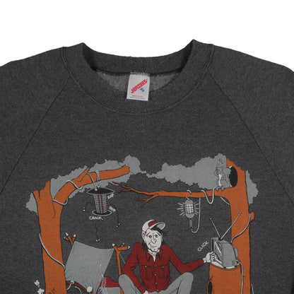 Vintage 80’s Jerzees Roughin’ It Camping Joke Raglan Sweatshirt Adult L USA Made Gray