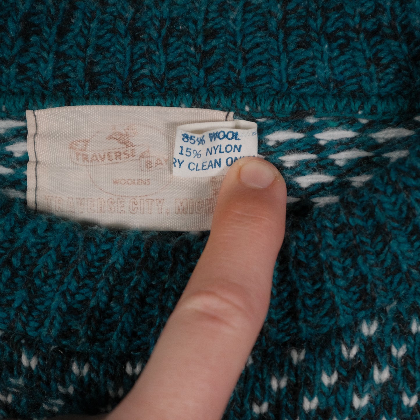 Vintage Wool Blend Men’s L Sweater Teal Birdseye Traverse City, MI