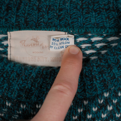 Vintage Wool Blend Men’s L Sweater Teal Birdseye Traverse City, MI