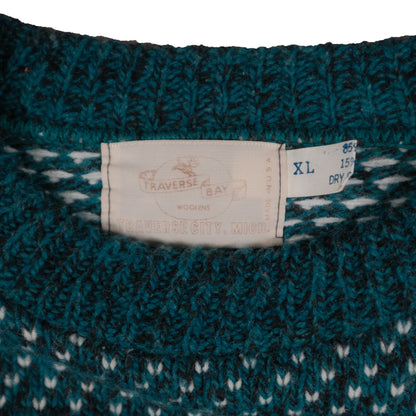 Vintage Wool Blend Men’s L Sweater Teal Birdseye Traverse City, MI