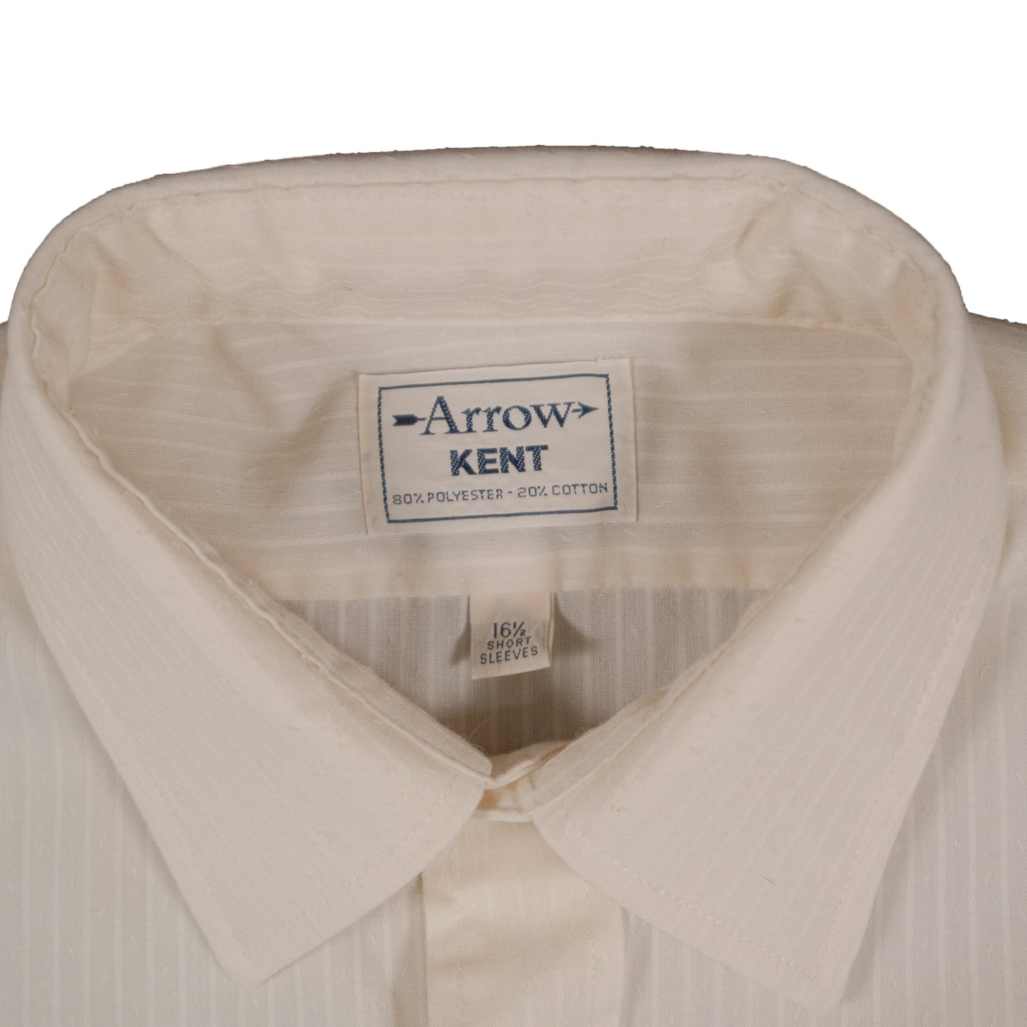 Vintage Arrow Kent Men’s XL 16.5 Short Sleeve Press Shirt Summer Off White Stripe 80’s