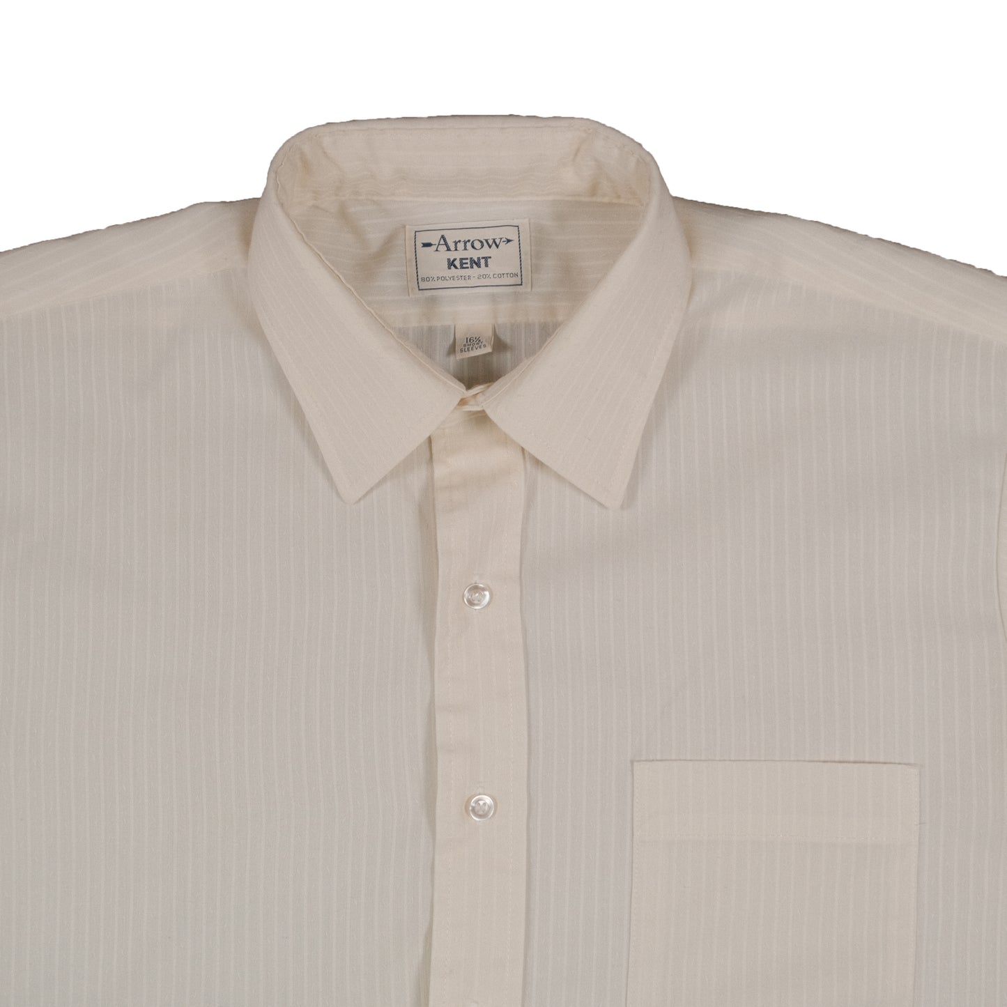 Vintage Arrow Kent Men’s XL 16.5 Short Sleeve Press Shirt Summer Off White Stripe 80’s