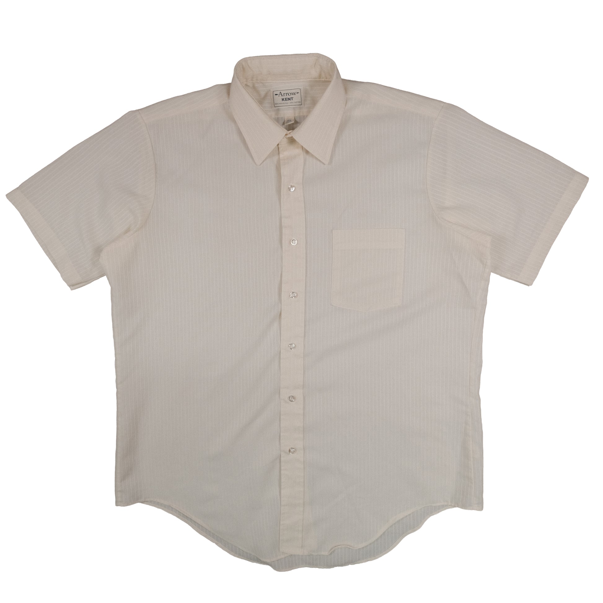 arrow mens dress shirts Vintage Arrow Kent Men’s XL 16.5 Short Sleeve Press Shirt Summer Off White Stripe 80’s