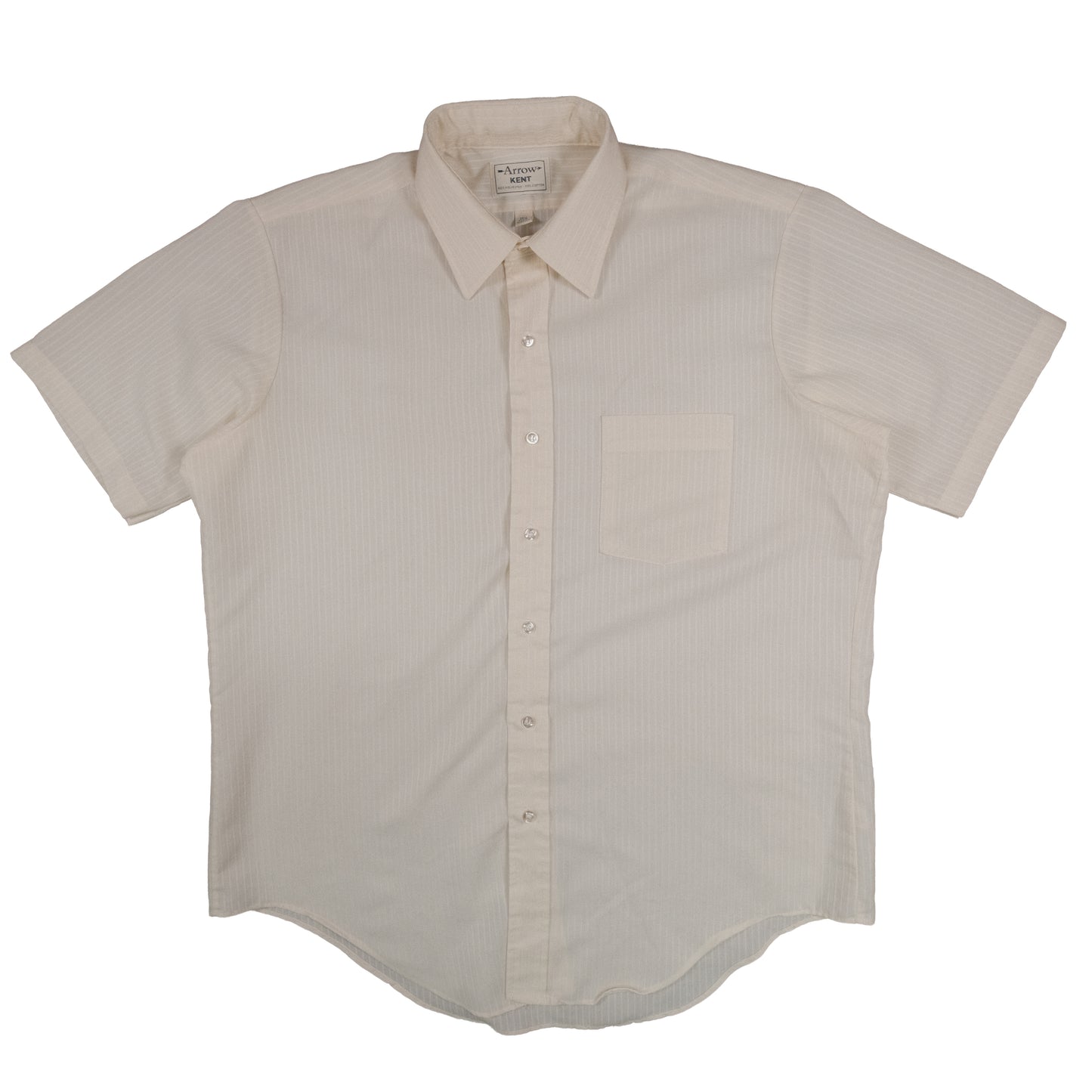 Vintage Arrow Kent Men’s XL 16.5 Short Sleeve Press Shirt Summer Off White Stripe 80’s