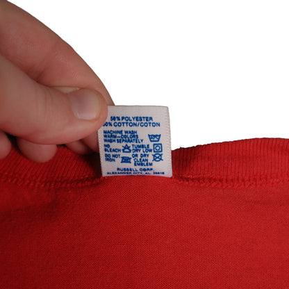 Vintage Russell Athletic Red Plaza T-Shirt Adult Small Graphic Tee Made in USA