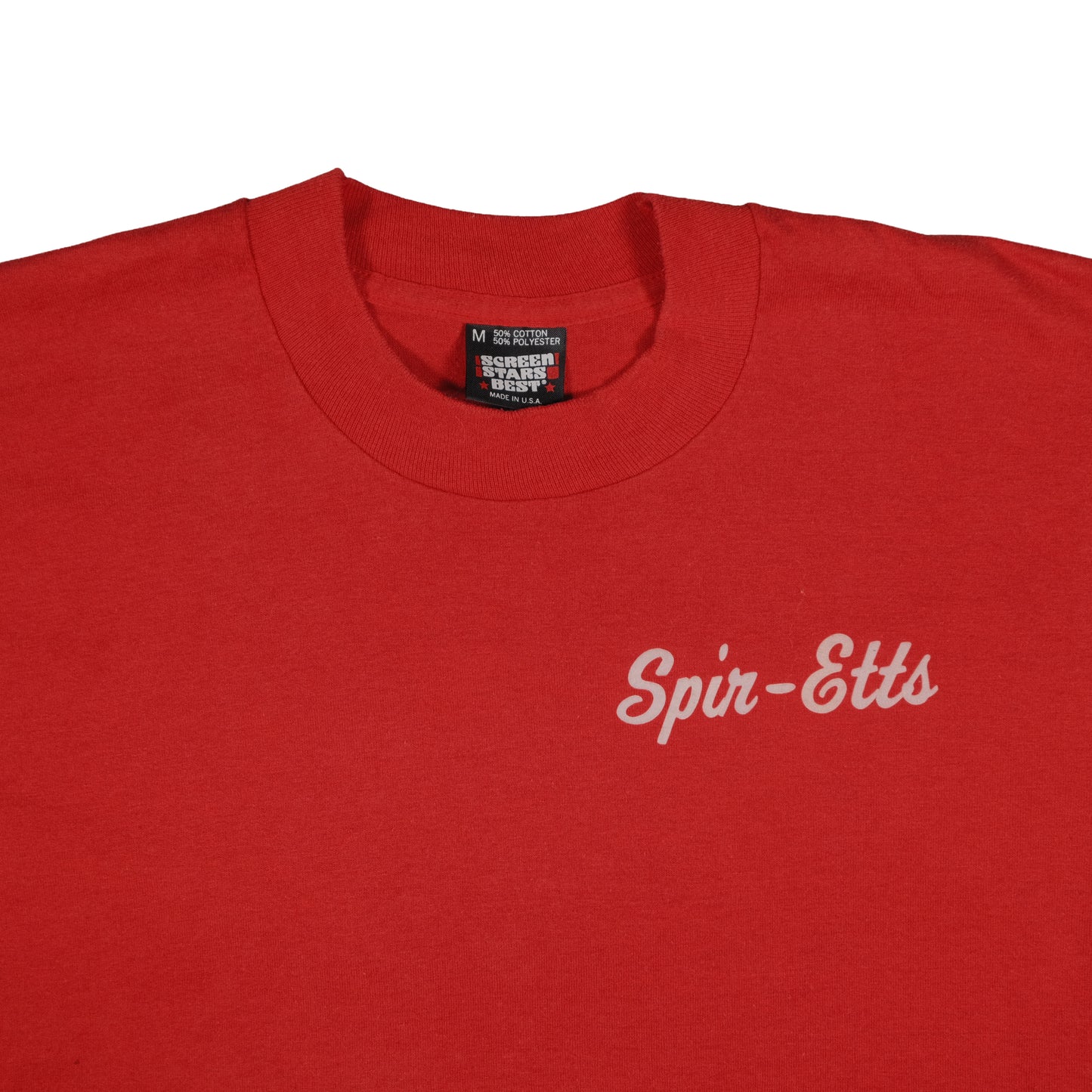 Vintage 80’s Screen Stars Puff Print Spir-Etts Red T-Shirt Adult Small Single Stitch