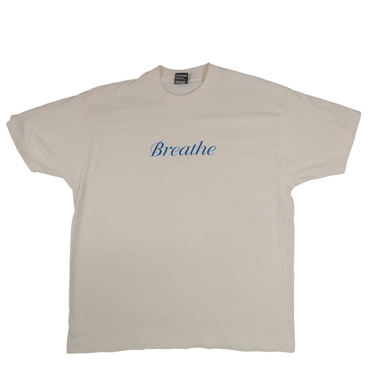 Vintage Fruit of The Loom Adult XL Off White “Breathe” Script T-Shirt Type Single Stitch