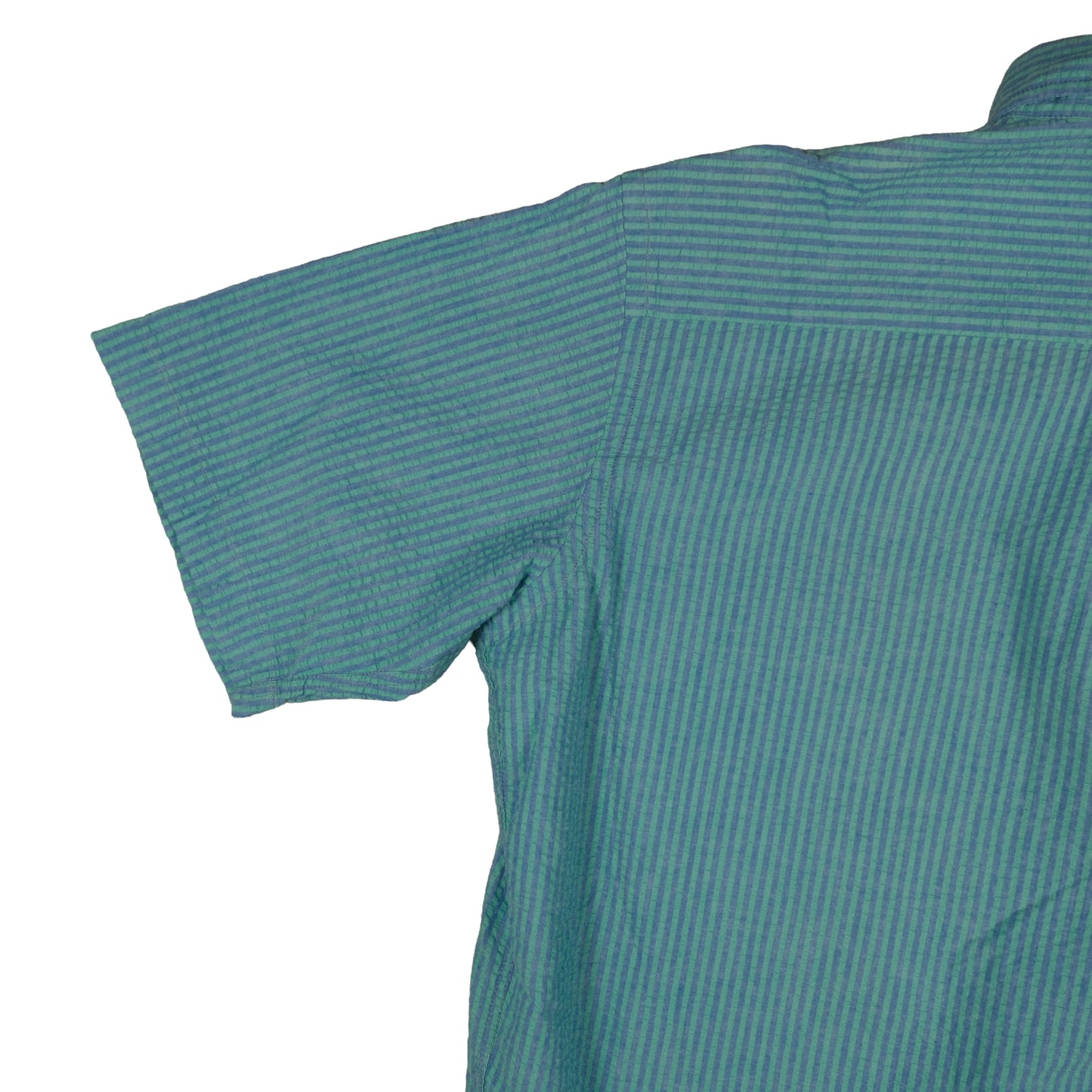 Vintage LL Bean Men’s Large Short Sleeve Button Down Blue Green Stripe Made in USA