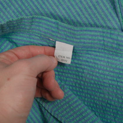 Vintage LL Bean Men’s Large Short Sleeve Button Down Blue Green Stripe Made in USA