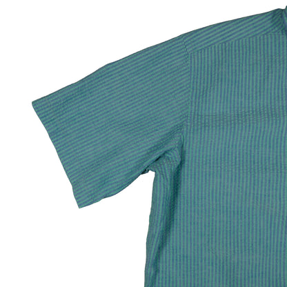 Vintage LL Bean Men’s Large Short Sleeve Button Down Blue Green Stripe Made in USA