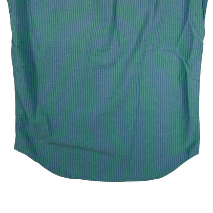 Vintage LL Bean Men’s Large Short Sleeve Button Down Blue Green Stripe Made in USA