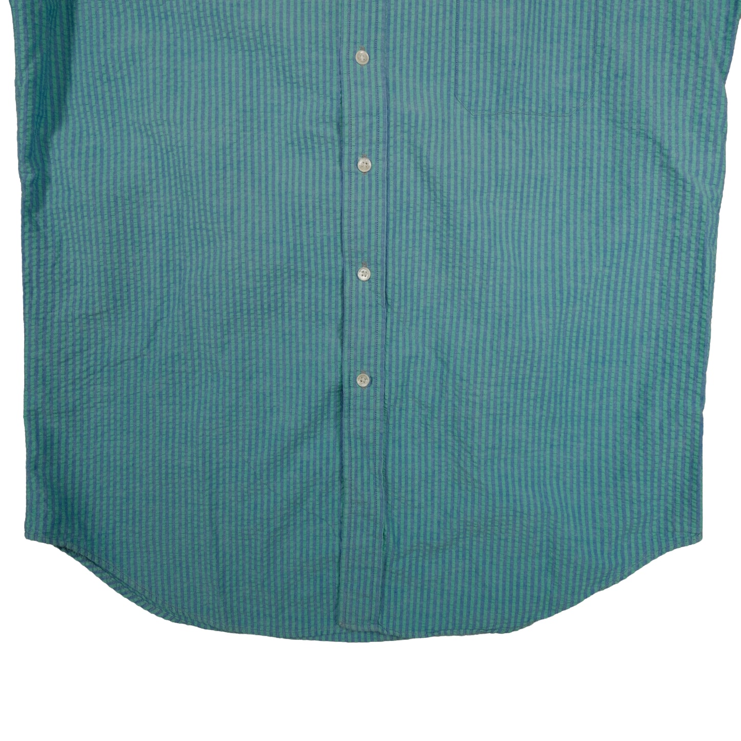 Vintage LL Bean Men’s Large Short Sleeve Button Down Blue Green Stripe Made in USA