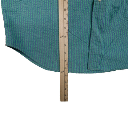 Vintage LL Bean Men’s Large Short Sleeve Button Down Blue Green Stripe Made in USA