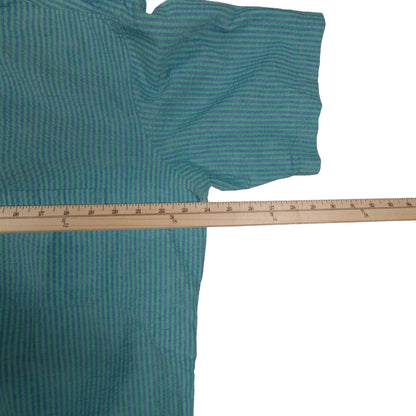 Vintage LL Bean Men’s Large Short Sleeve Button Down Blue Green Stripe Made in USA