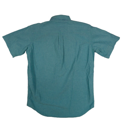 Vintage LL Bean Men’s Large Short Sleeve Button Down Blue Green Stripe Made in USA