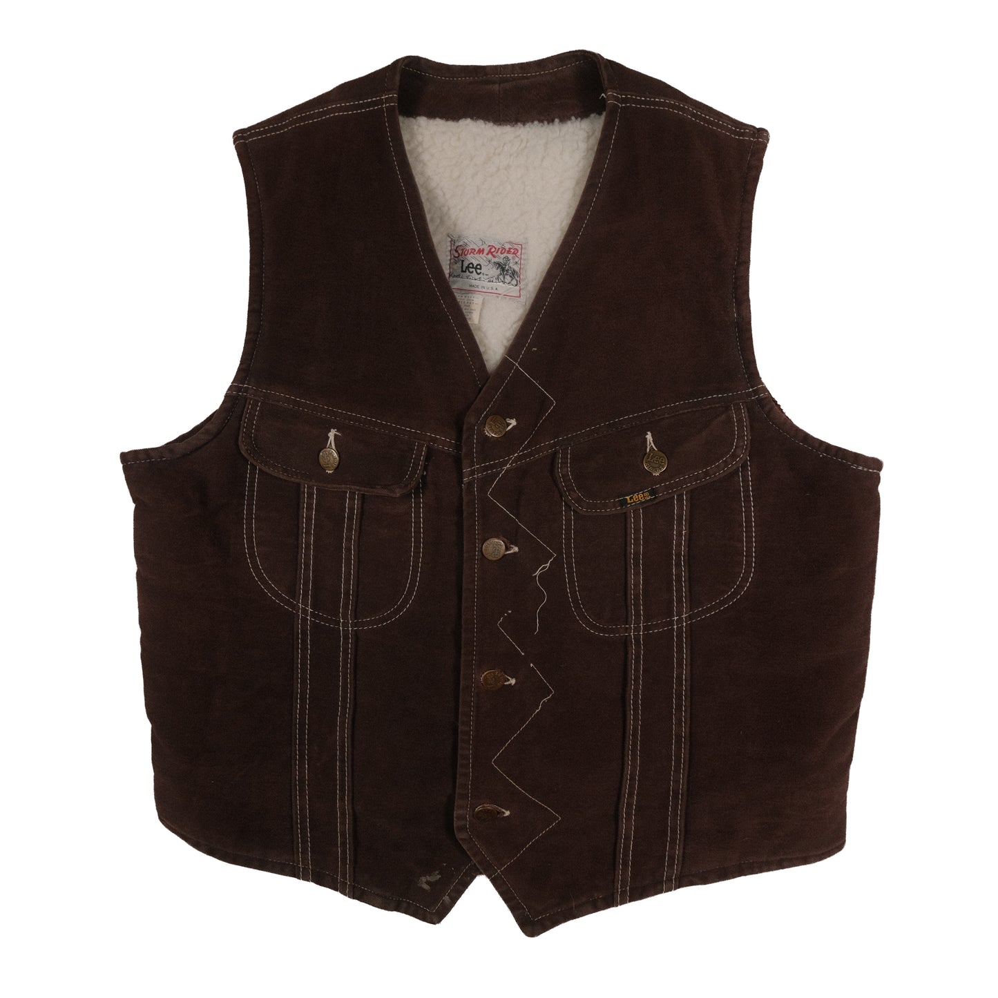 Vintage Lee Rider Sherpa Lined Vest Brown Men’s Large Suede Western Cowboy