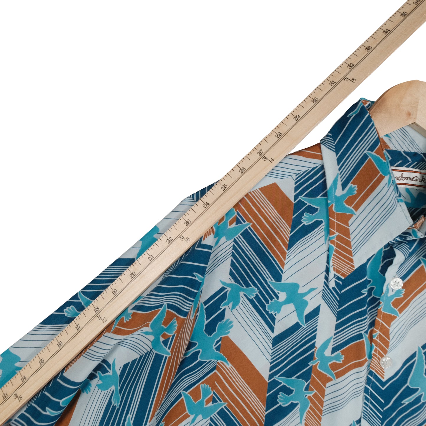 Vintage Landmark 70’s Button Up Long Sleeve Men’s Large Blue Abstract Bird Disco Club