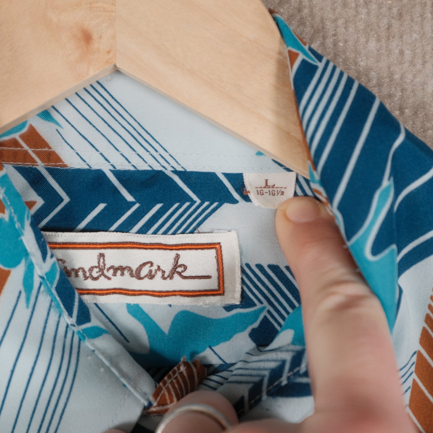 Vintage Landmark 70’s Button Up Long Sleeve Men’s Large Blue Abstract Bird Disco Club