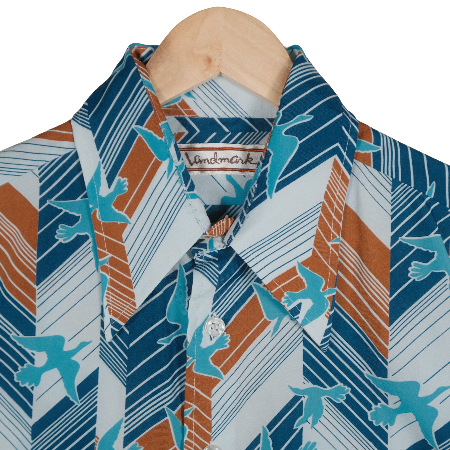 Vintage Landmark 70’s Button Up Long Sleeve Men’s Large Blue Abstract Bird Disco Club