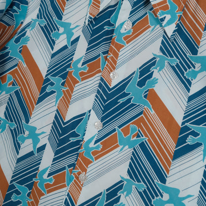 Vintage Landmark 70’s Button Up Long Sleeve Men’s Large Blue Abstract Bird Disco Club