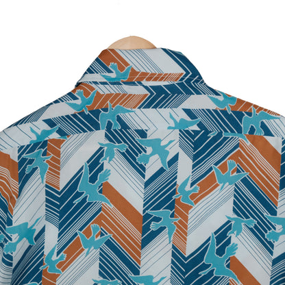 Vintage Landmark 70’s Button Up Long Sleeve Men’s Large Blue Abstract Bird Disco Club