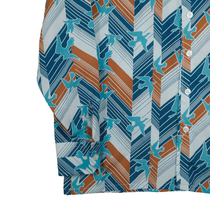 Vintage Landmark 70’s Button Up Long Sleeve Men’s Large Blue Abstract Bird Disco Club